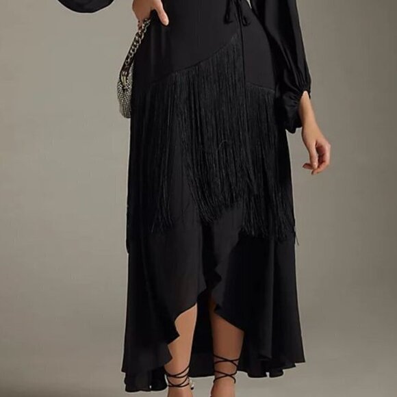 NWT ANTHROPOLOGIE FALL BLACK Fringe Wrap Dress By From Hutch STUNNIG XXS - Picture 2 of 3